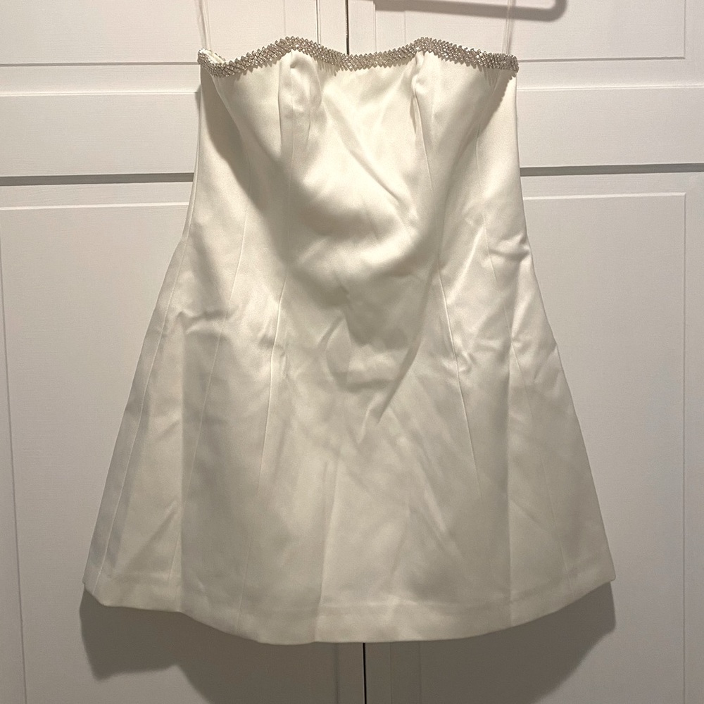 House of CB Rowan Ivory Satin Crystal Satin Strapless Dress - Picture 13 of 15